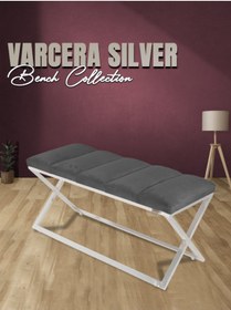 Resim Gazzini furniture Varcera Silver Sliced Bench Çapraz Metal Ayaklı Dilimli Model Gri Puf 