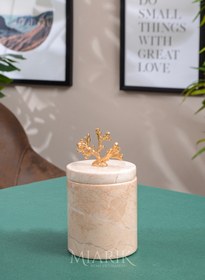 Resim MIARIK DESIGN & DEKORASYON Dekoratif Bej Mermer Pamukluk Gold Mercan Detaylı 