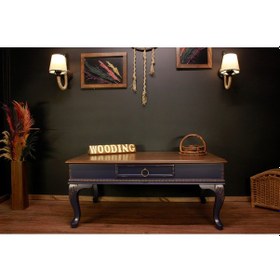 Resim Wooding 120 Cm Masif Ceviz Lacivert Oymalı Orta Sehpa 