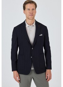 Resim İmza Koyu Lacivert Mono Yaka Gofreli Esnek 6 Drop Slim Fit Casual Ceket 1002250126 Koyu Lacivert 