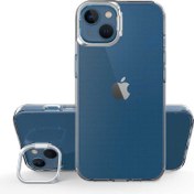 Resim Caseworld Apple iPhone 13 Kapak Lens Standlı Sararmaz Şeffaf Silikon Kılıf - Gümüş 