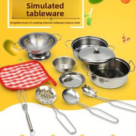 Resim 10 Parça Çocuk Oyuncakları Paslanmaz Çelik Mini Erken Eğitim Mutfak Seti, Çocuk Evde Yemek Pişirme Oyuncağı, Çocuklarda El Becerisi ve Yaratıcılığı Geliştiren Simülasyon Mutfağı İçin Doğum Günü Hediyesi 