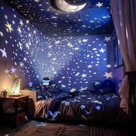 Resim LED yıldız ve ay ışığı, 360° dönebilir, USB güç kaynağı, çeşitli renkler arasında geçiş yapabilir, romantik yıldızlı gökyüzü efekti yaratır, yatak odası, parti, tatil dekorasyonu vb. için uygun 
