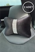 Resim dizaynpark Siyah Düz Kadife Gümüş Dik Şeritli Boyun Yastığı 2 Adet 
