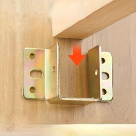 Resim 4 Adet Ağır Hizmet Tipi Metal Yatak Çerçevesi Braketleri, L-Şekilli Köşe Destek Kancaları, Mobilya Stabilite Donanımı, Elektriksiz, Sarı, Ahşap Malzeme İçermeyen Yatak Çerçevesi için 