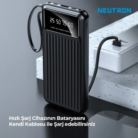 Resim Neutron 10.000 Mah Kablolu Dijital Göstergeli El Feneri Özellikli Powerbank - Siyah - NTL-PB-13N4 
