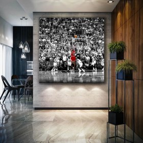Resim SML Tablo Michael Jordan Üçlük Son Atış Chicago Bulls Basketbol Nba Kırmızı Forma Gri Kanvas Tablo 