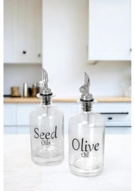 Resim Digithome Vetro 500 Ml Kare Şeffaf Etiketli 2'li Zeytinyağı Ve Sıvıyağ Şişesi Yağdanlık So-302 Şeffaf 