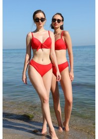 Resim Akbeniz Kadın İçi Boş Fiyonklu Kaplı Alt Üst Bikini Takım Kırmızı 35011-kırmızı 