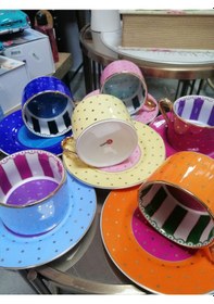 Resim By Como Puantiyeli 6 Kişilik Çay&kahve Fincan Takımı Çok Renkli 