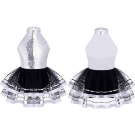 Resim Gümüş Çocuk Kız Payetler Halter Bale Dans Tutu Elbise Parlak Jimnastik Leotard Latin Caz Dans Kostüm Giyim Gümüş 