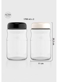 Resim Renga Mono 1700 Ml 2'li Cam Kavanoz Seti 131076 Siyah-bej Renkli 