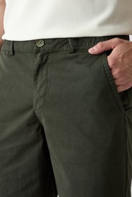 Resim Asker Haki Regular Fit Standart Kesim Çizgili Beli Lastikli Bermuda Şort - 6 Drop Regular Fit / Asker Haki / 31 