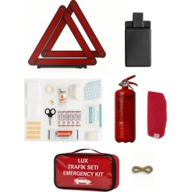 Resim Araç Trafik Seti Ilk Yardım Seti Tuvtürk Muayene Uyumlu 1 kg Yangın Tüpü Çantalı Trafik Set 