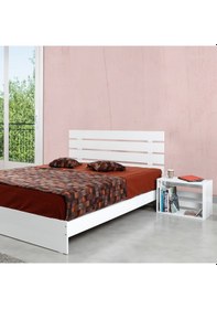 Resim Pasifichome Huga Çift Kişilik Beyaz Ahşap Karyola Komodin Takım 140X190 Cm 