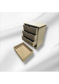 Resim Ahşap Boyanabilir 4 Geniş Çekmeceli Takı-aksesuar Organizer Kutu 