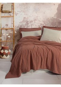 Resim Çift Kişilik Yatak Örtülü Pike Takımı Natura Vilo Kiremit - Blba-582229 Renkli 