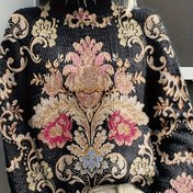 Resim Kadınlar için Şık Siyah ve Bej Renkli Yüksek Yaka Kazak - İnci Çiçek Desenli, Uzun Kollu, Sonbahar ve Kış İçin Mükemmel, Çiçek Desenli Kazak | Kazak, Kazak Kazak 