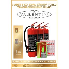 Resim Vallentina 6kg Tozlu Yangın Söndürme Cihazı Ruhsata Uygun Tse-Hyb/cebelgeli(Talimat-Levha-Askı Aparatlı)3 adet 