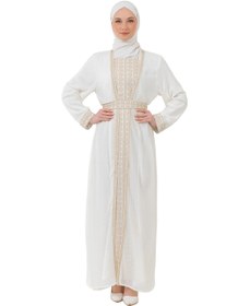 Resim Zaytoon Tesettür Abiye Filistin Mirası Nakışlı İki Parçalı İç Elbiseli Kemerli Abaya Set 