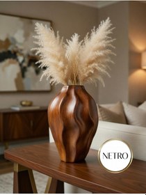 Resim Dalgalı Model El Yapımı Özel Seri Seramik Vazo 25cm Koyu Kahverengi 