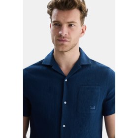 Resim Ucla Dısmas Lacivert Müslin Nakışlı Standard Fit Erkek Gömlek 