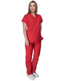 Resim Sarıçiyil Üniforma Hastane Hemşire Doktor Üniforması (SOFT LİKRALI KIRMIZI) 