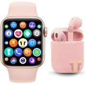 Resim Şık Pembe Akıllı Saat ve Kablosuz Kulaklık Seti, Ios ve Android Uyumlu 