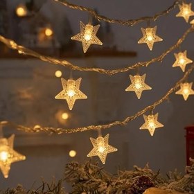 Resim Coverzone Led Işıklı 28'li Yıldız Işık Zinciri Dekoratif Fişli Aydınlatma Ev Dekorasyonu Süsleme Salon Oda Merdiven Balkon Süslemeleri için Yılbaşı Eğlence Doğum Günlerine Özel Aydınlatma (10 metre) 