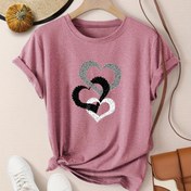 Resim Kadınlar için Retro Aşk Kalp Baskılı T-Shirt - Rahat ve Sporlu Yuvarlak Yaka Kısa Kollu Tişört, Bahar/Yaz/Sonbahar için Mükemmel 