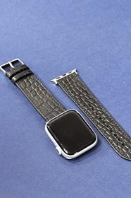 Resim Wrapsol Apple Watch ile Uyumlu Croco Deri Saat Kordonu - El Yapımı Gerçek Deri - Aksesuar Gümüş Rengi 