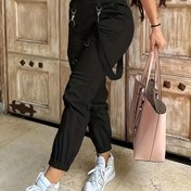 Resim Kadınlar için Cep Detaylı Rahat Kargo Pantolonları - Düz Renk, Elastik Bel, İlkbahar/Yaz/Sonbahar İçin Düzenli Kesim, Tarih ve Günlük Gezintiler İçin Mükemmel, Her Gün Rahat Giyim, Dayanıklı Kumaş Pantolonlar 