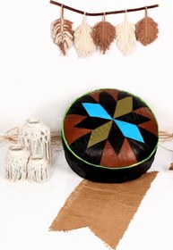 Resim Ottoman Pouffe İskandinav El Yapımı Hakiki Kuzu Derisi Bohem Bahçe Balkon Bungalov Puf Minder 60x30cm(DOLGUSUZ) 