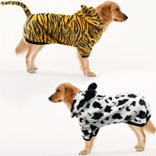 Resim Cozy Flanel Köpek Hoodie - Kaplan ve İnek Baskılı Kış Sıcaklığı, Orta ve Büyük Irklar için Yumuşak Polyester Evcil Hayvan Kostümü, Makinede Yıkanabilir, Fermuarlı Tasarım 