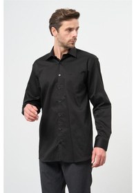 Resim Siyah Uzun Kol Düz Bez Ayağı 041 Sert Yaka Classic Comfort Fit Gömlek 1004245323 Siyah 