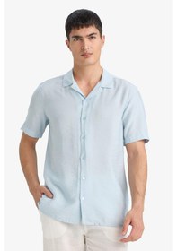 Resim Defacto Modern Fit Yazlık Polo Yaka Basic Düz Kısa Kollu Gömlek V8406az25smbe215 Mavi 