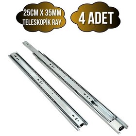 Resim Teleskobik 35mm Çekmece Ray Bilyeli Mobilya Dolap Rayı 25cm 35mm 4 Takım Krom Çok Renkli 