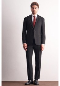 Resim İmza Siyah Kırlangıç Yaka Çizgili Desen Slim Fit 6 Drop Takım Elbise 1001255166 Siyah 