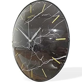 Resim M3 Decorium Büyük 35 cm Gerçek Bombe Camlı Siyah Damarlı Mermer Desenli Altın Renk Kadran Sessiz Duvar Saati 