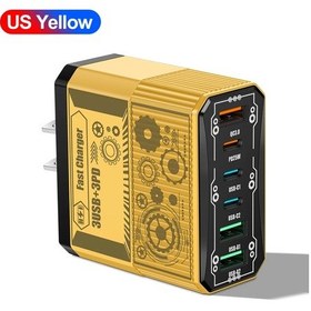 Resim 25w 3usb + 3pd Şarj Cihazı 6 Port Hızlı Şarj Qc3.0 Tip C Cep Telefonu Duvar Jj304-3a3c Us Yellow 1 Adet 