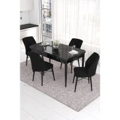 Resim Canisa Concept Eva Serisi, 80X132 Açılabilir Mdf Mutfak Masa Takımı, Siyah Mermer Desen Masa , 4 Sandalye 