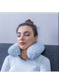 Resim SimpleThePillow Visco Seyahat Yastığı Araba Uçak Otobüs Taşıt İçi Yolculuk Yastığı Ortopedik Yastık Açık Mavi 31*27*10 