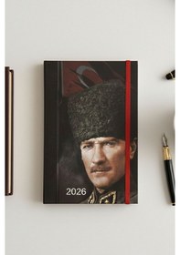 Resim 2026 Atatürk Günlük Ajanda 17x24 Cm Lastikli Atatürk Kapaklı Ofis Ev İşyeri Günlük Ajanda Planlayıcı Ofs907ata Siyah 