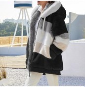 Resim Avrupa Amerika Birleşik Devletleri 2024 Sonbahar Kış Sıcak Peluş Fermuarlı Cep Kapşonlu Bol Ceket Kadın Siyah 