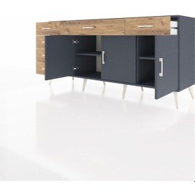 Resim Hyperion Konsol 2 Raflı 6 Çekmeceli 3 Kapaklı 176x44x83 Antrasit-antrasit/çam Antrasit/çam 