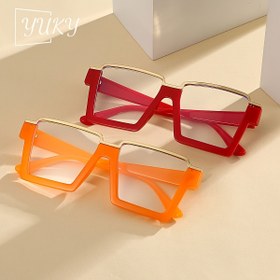 Resim YUKY Y2K Moda Büyük Kare Çerçeve Gözlük, Tam Çerçeve PC Lens & Çerçeve, Dekoratif Gözlük Olmayan Ev Kullanımı ve Parti Aksesuarı, Ev Kullanımı Gözlük|Trendy Gözlük|Metalik Menteşeler 