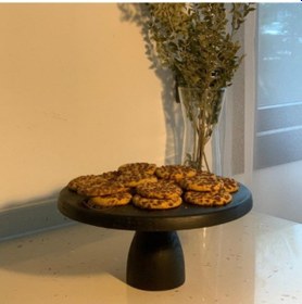 Resim Lucca Siyah 29 Cm Ahşap 12 Cm Ayaklı Yuvarlak Pasta Sunum Tabağı 