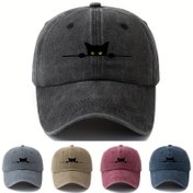 Resim Vintage Karikatür Kedi Baskılı Beyzbol Şapkası - Ayarlanabilir, Dış Mekan Aktiviteleri, Balıkçılık, Kamp ve Partiler için Yıkanmış Polyester 