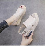 Resim Fastbuy Bej Kadın Platform Topuklu Sandalet, Bilek Kayışı Tokalı Bej 