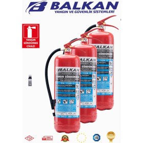 Resim BALKAN YANGIN VE GÜVENLİK SİSTEMLERİ 6 kg Ruhsata Uygun 4 Yıl Tozlu Yangın Tüpü 3 Adet (Levha-Askı) 